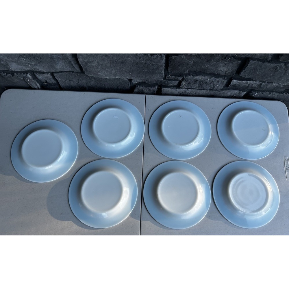 Vintage 1950's Pyrex Milk Glass & Turquoise Blue Band 10" Dinner Plate Set of 7 - Picture 4 of 6